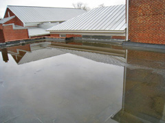 Not the way you want your flat roof to look. One little leak in the middle of this pond means a lot of water below! Have Martin Roofing install a well designed and installed roof!